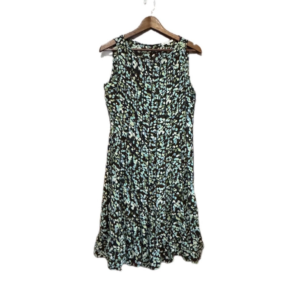 Sandra Darren Sleeveless Dress Womens‎ 12P Blue Green Abstract Pintuck Excellent